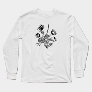 black flower leaf line art design Long Sleeve T-Shirt